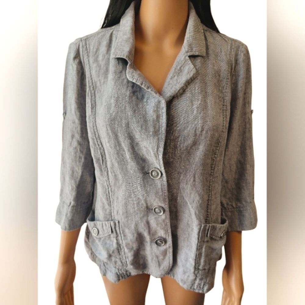Canda 100% Linen Jacket Gray with Silver Buttons